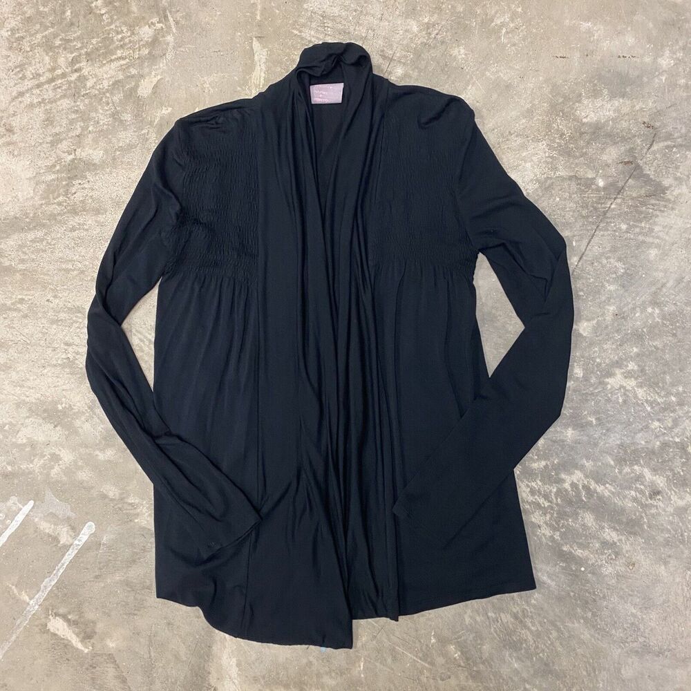 Romeo & Juliet Couture Draped Smocked Cardigan Top Womens Sz S Black - Picture 7 of 13